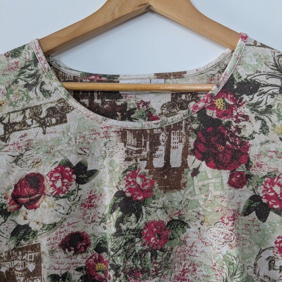 Great Northwest Top Women's Large Cream Red Floral All over Print 3/4 Sleeve Top - Picture 9 of 16